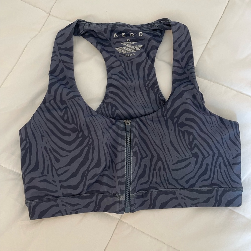 Blue zebra print sports bra